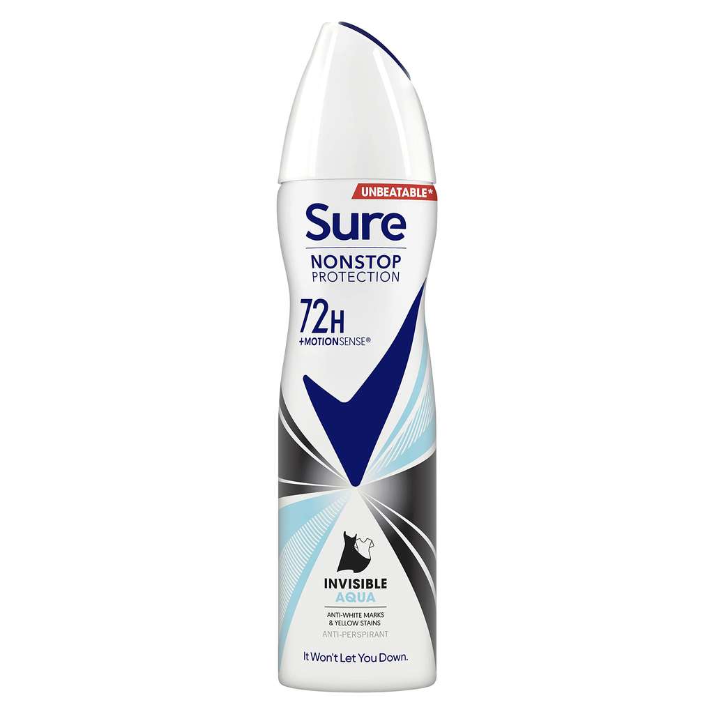 Sure Invisible Aqua Nonstop Protection Anti-perspirant Deodorant Aerosol 72h protection 150ml (90p/85p on S&S)