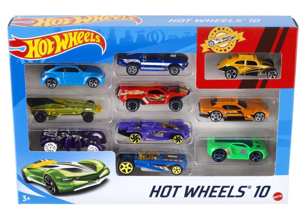 Hot Wheels Toy Cars & Trucks in 1:64 Scale, Set of 10, Multipack of Die-Cast Race or Police Cars, Hot Rods, Firetrucks Vans Prime Exclusive