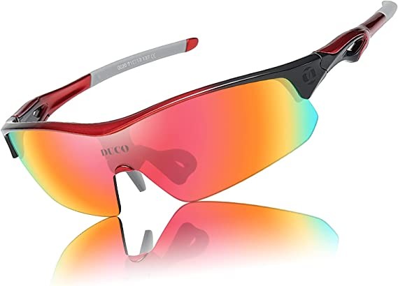 Duco Polarized Sports Cycling Sunglasses for Men with 5 Interchangeable Lenses for Running Golf Fishing Hiking Baseball